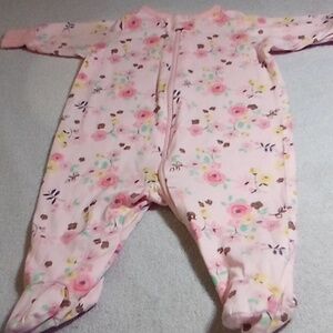 4/$20 Gerber Newborn Baby Girls Floral Footie Onesie Organic Zip-Up Pajama